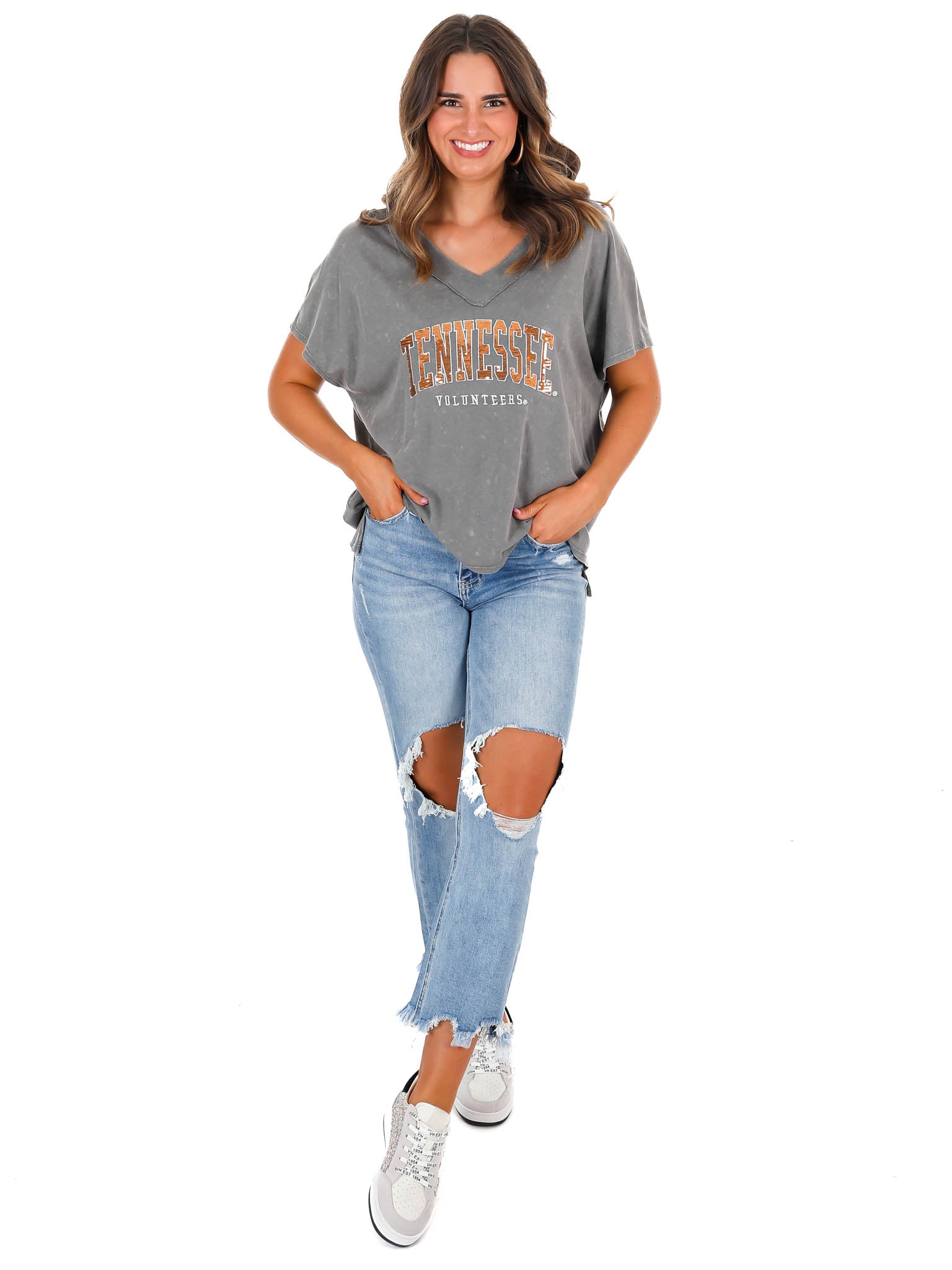 Tennessee Volunteers Faded Wash V-Neck Top