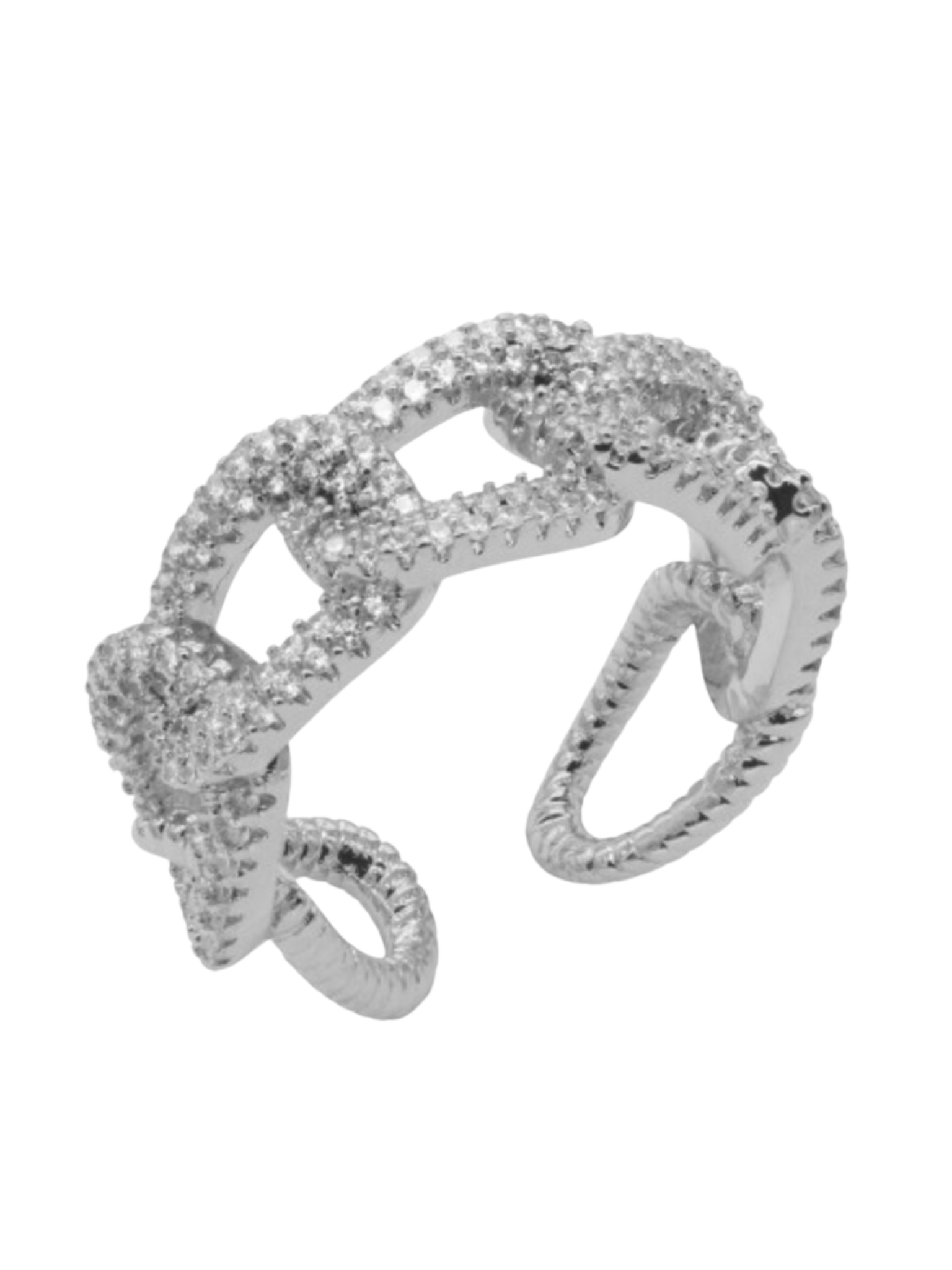 Textured CZ Chainlink Adjustable Ring