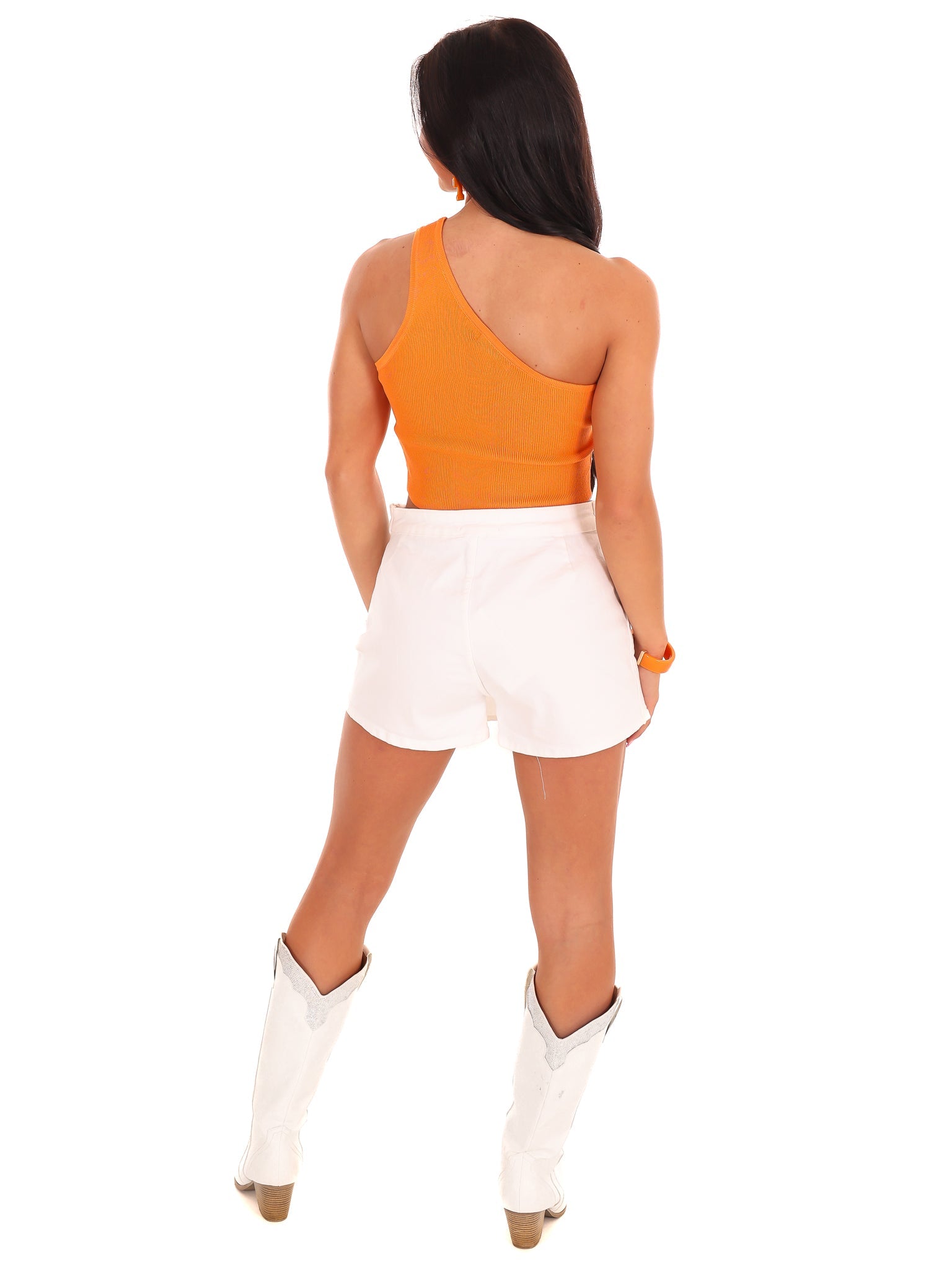 Through the T One Shoulder Pearl Crop Top