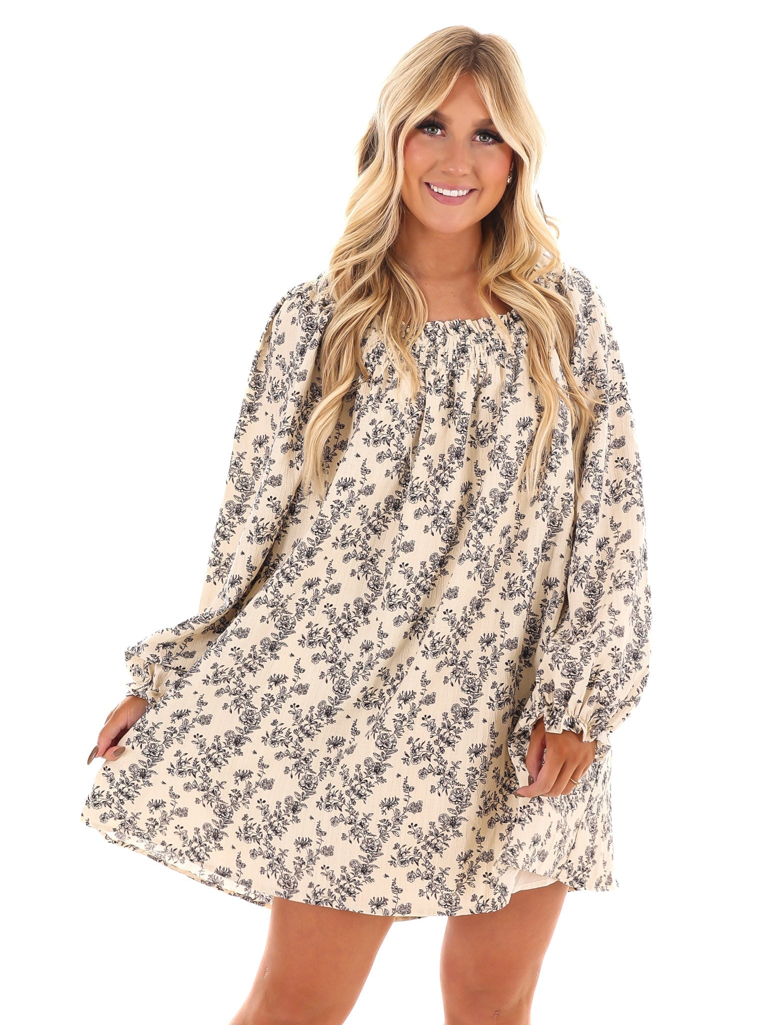 Waffle Bloom Square Neck Mini Dress