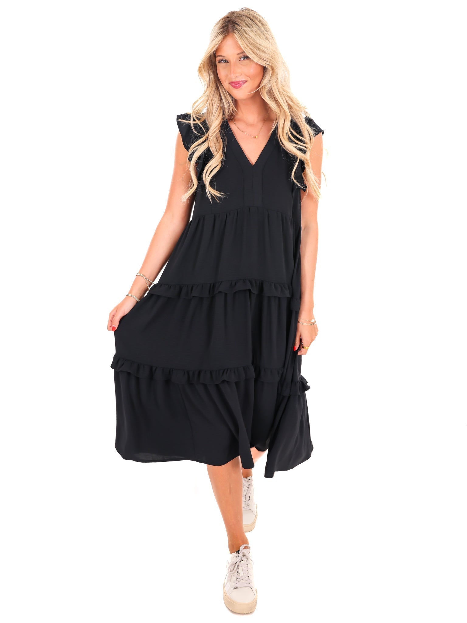 A Little Love Ruffle Midi Dress