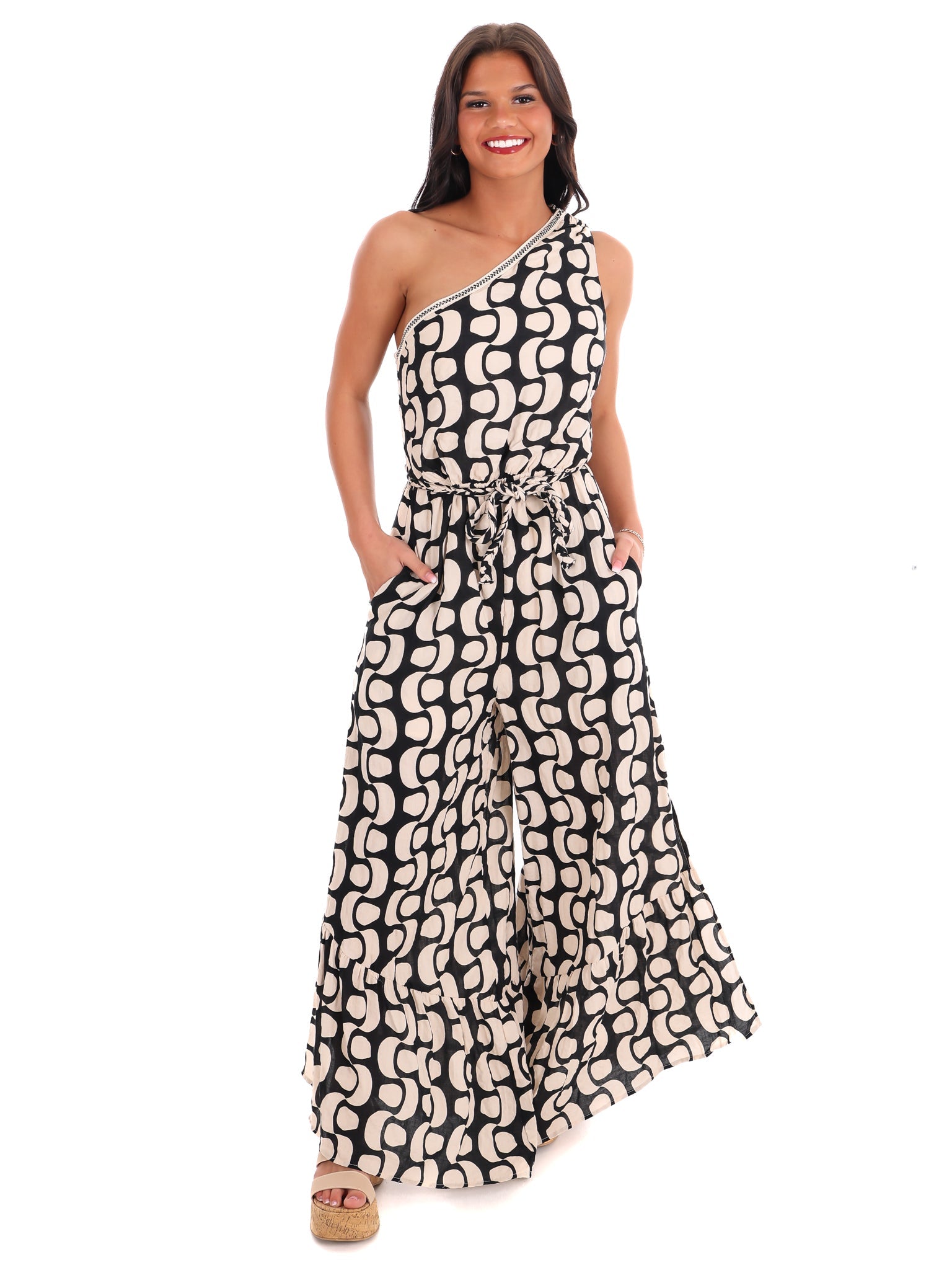 Best Shot Print One Shoulder Jumpsuit