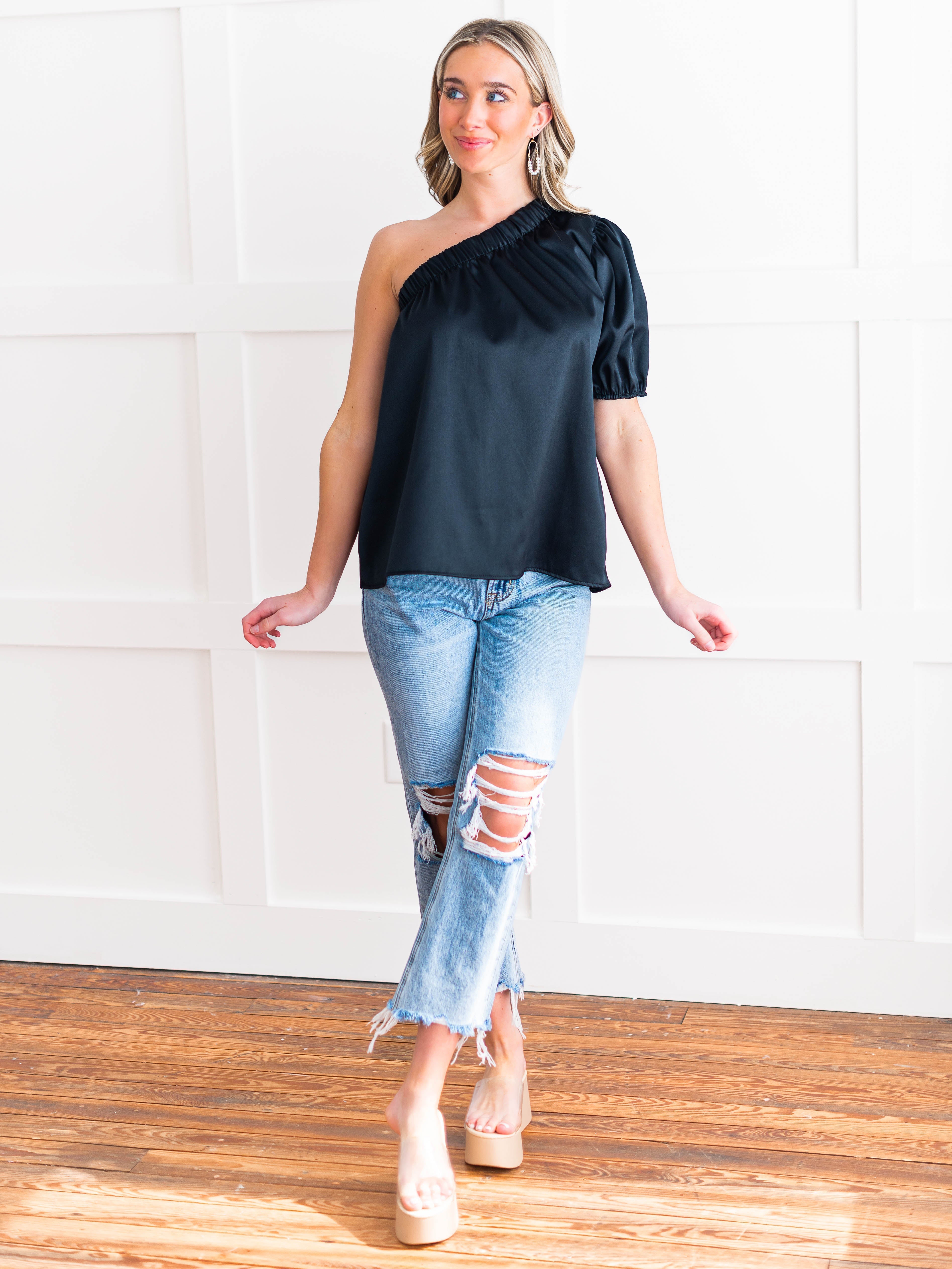 You're So Fine Satin One Shoulder Top