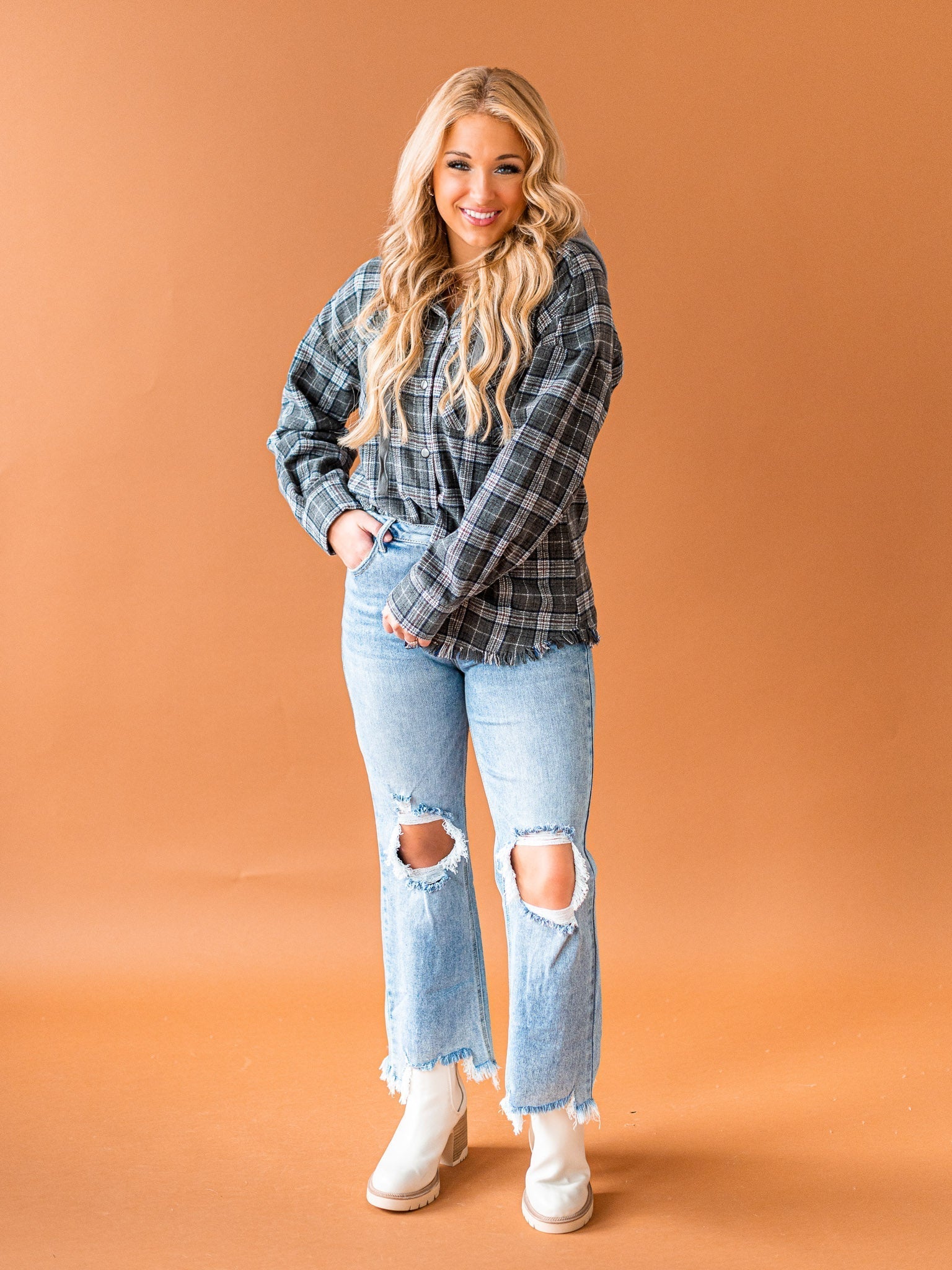 Worth Your While Hooded Plaid Top