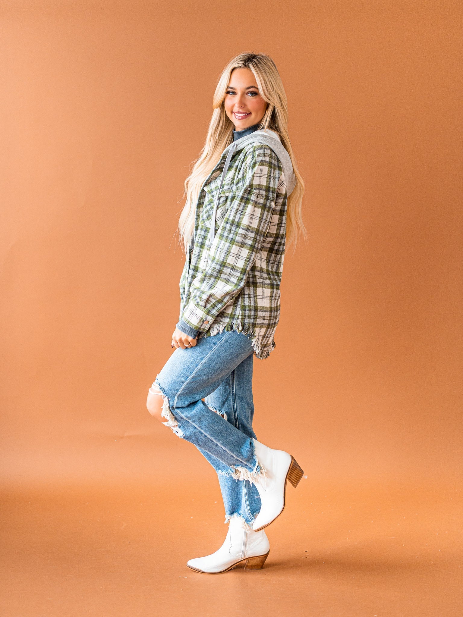 Worth Your While Hooded Plaid Top