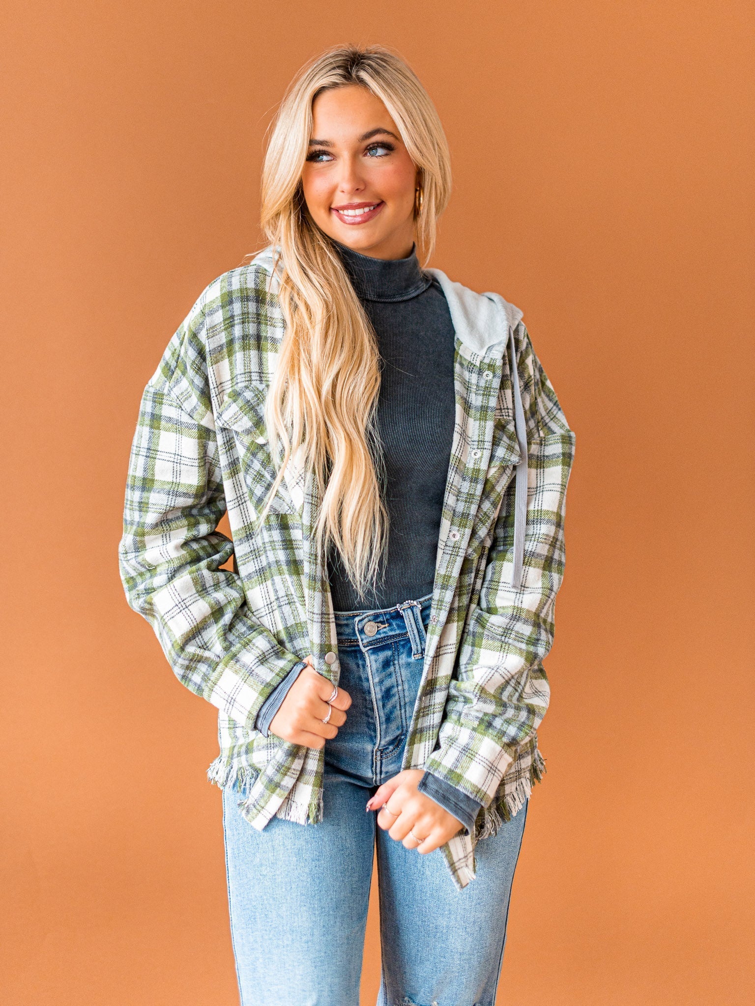 Worth Your While Hooded Plaid Top