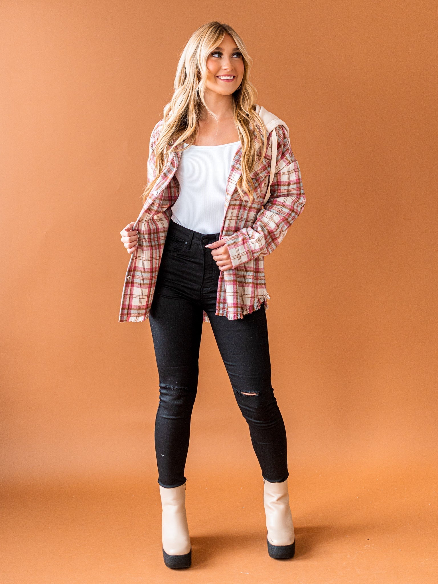 Worth Your While Hooded Plaid Top