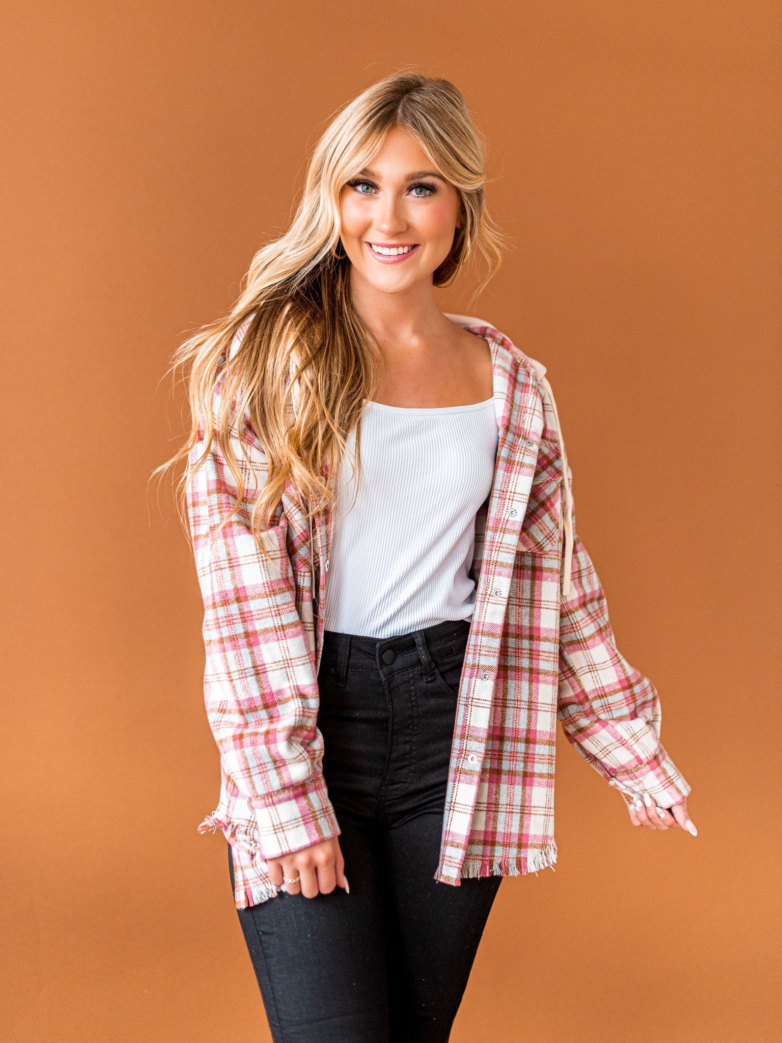 Worth Your While Hooded Plaid Top