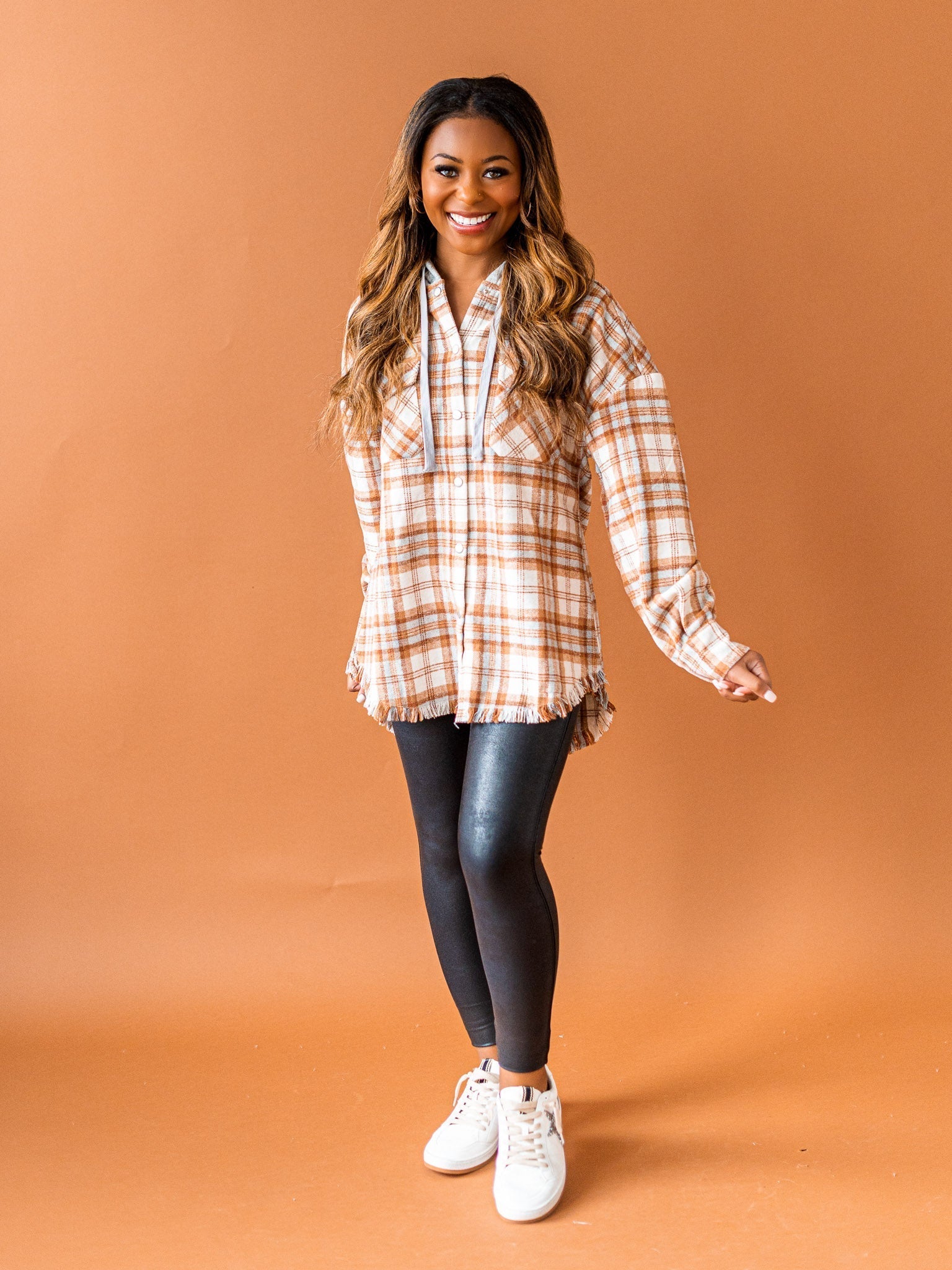 Worth Your While Hooded Plaid Top