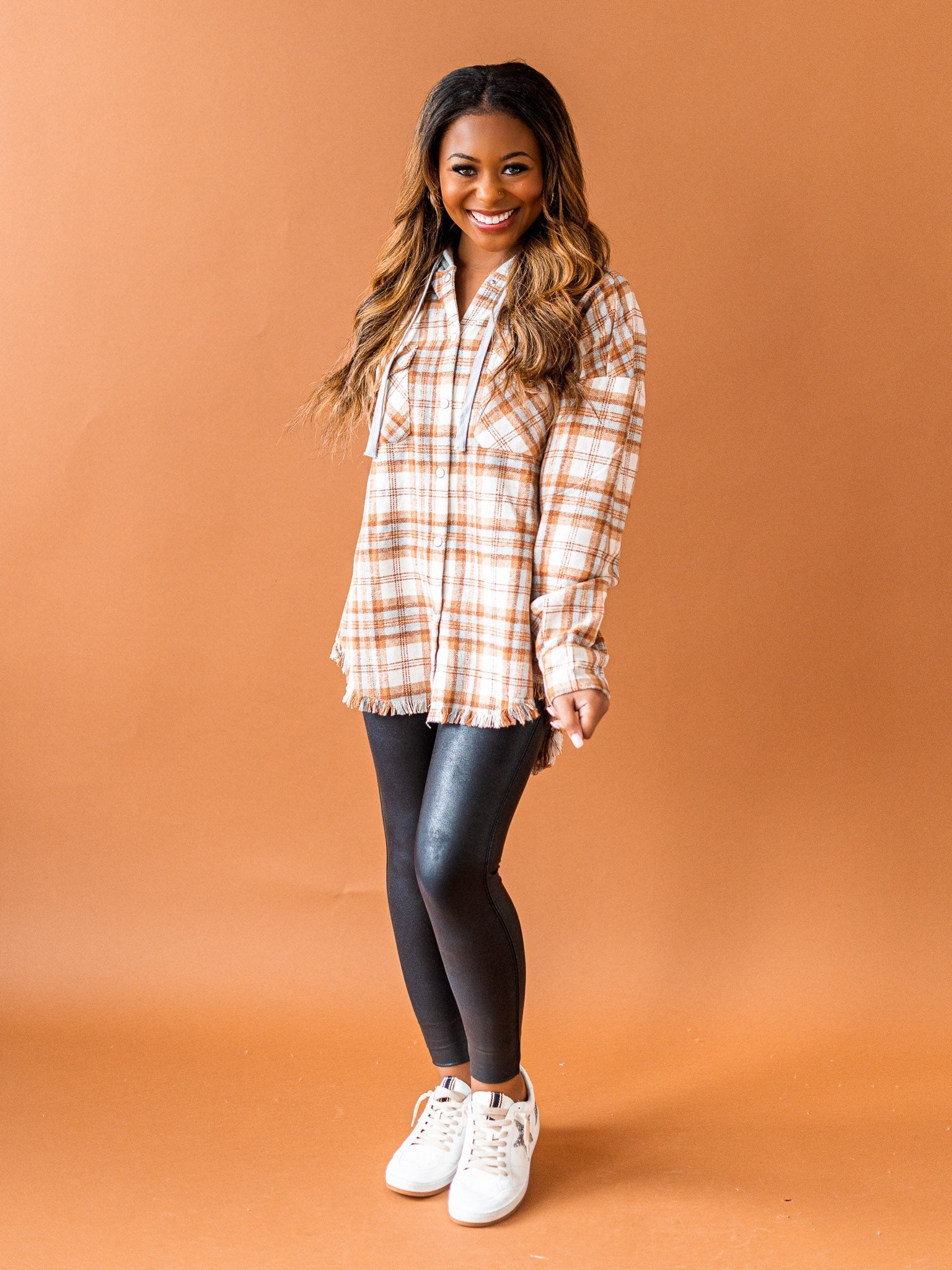 Worth Your While Hooded Plaid Top