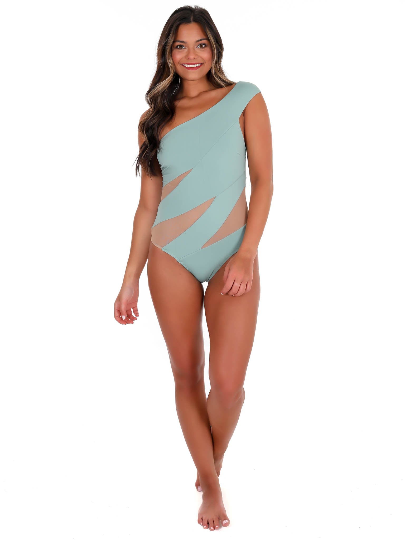 Tropical Tides Sage Mesh One Piece Swimsuit