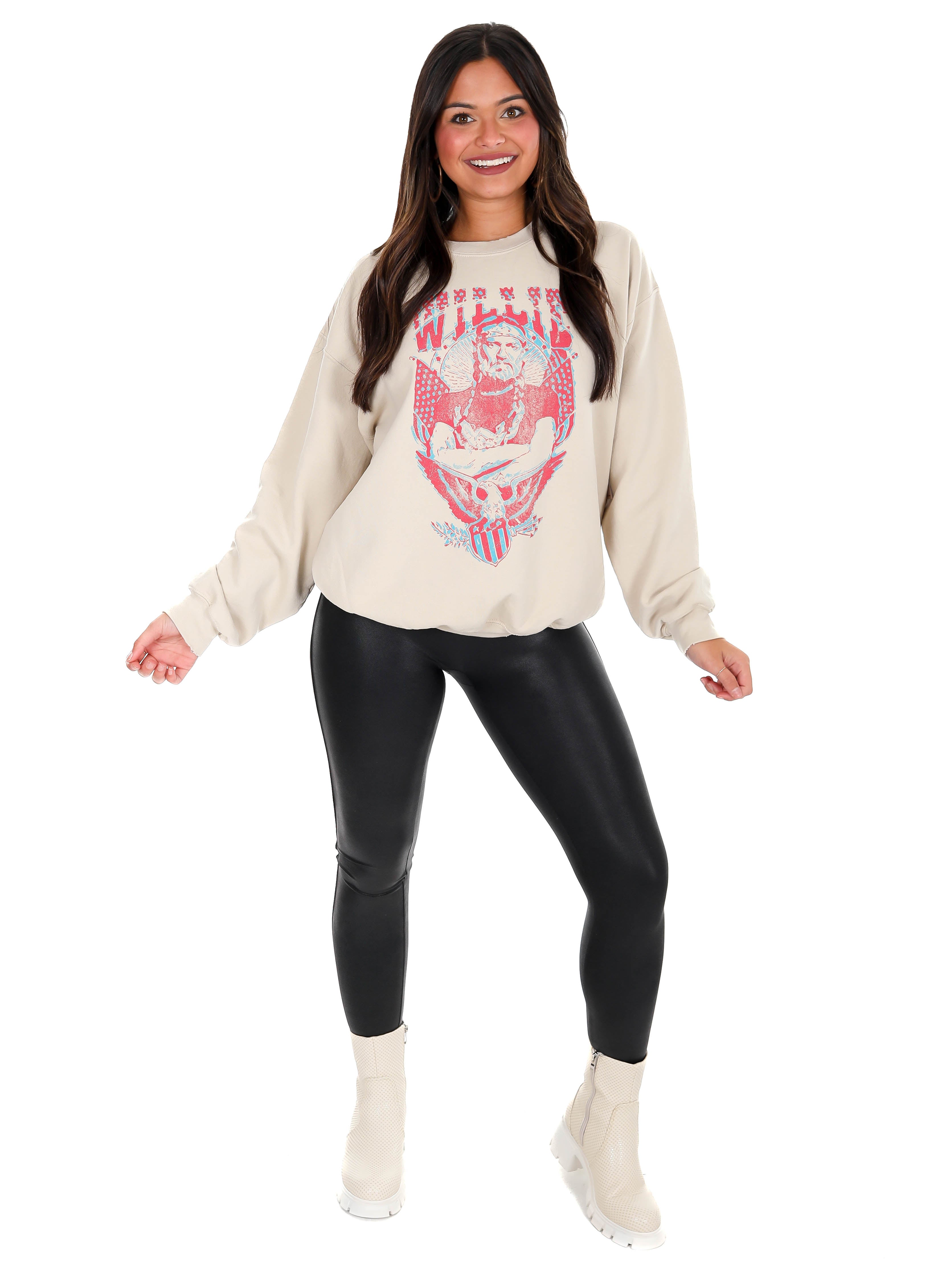 Willie Nelson in Pink Sand Thrifted Sweatshirt