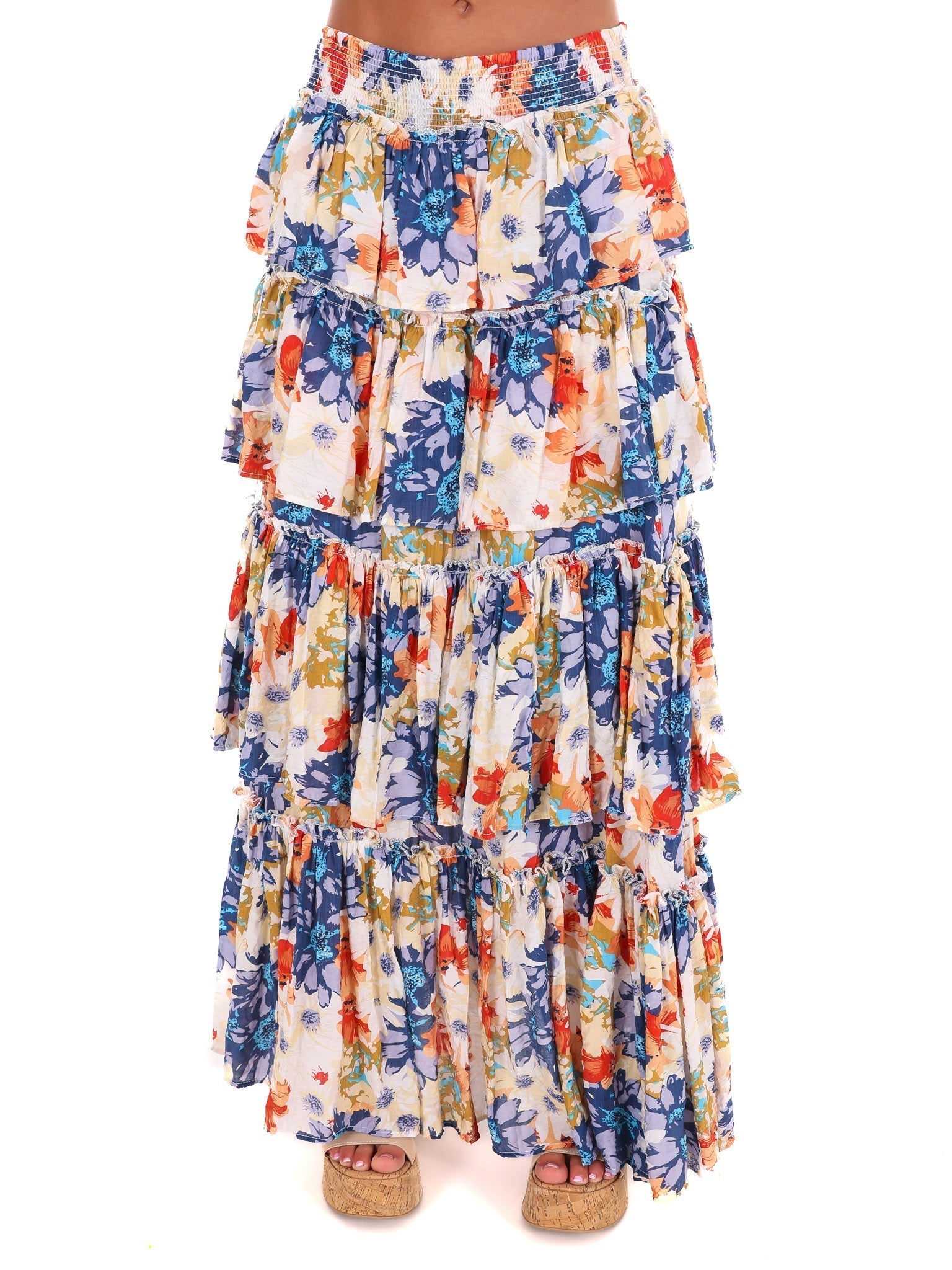 Ticket to Paradise Floral Tiered Maxi Skirt