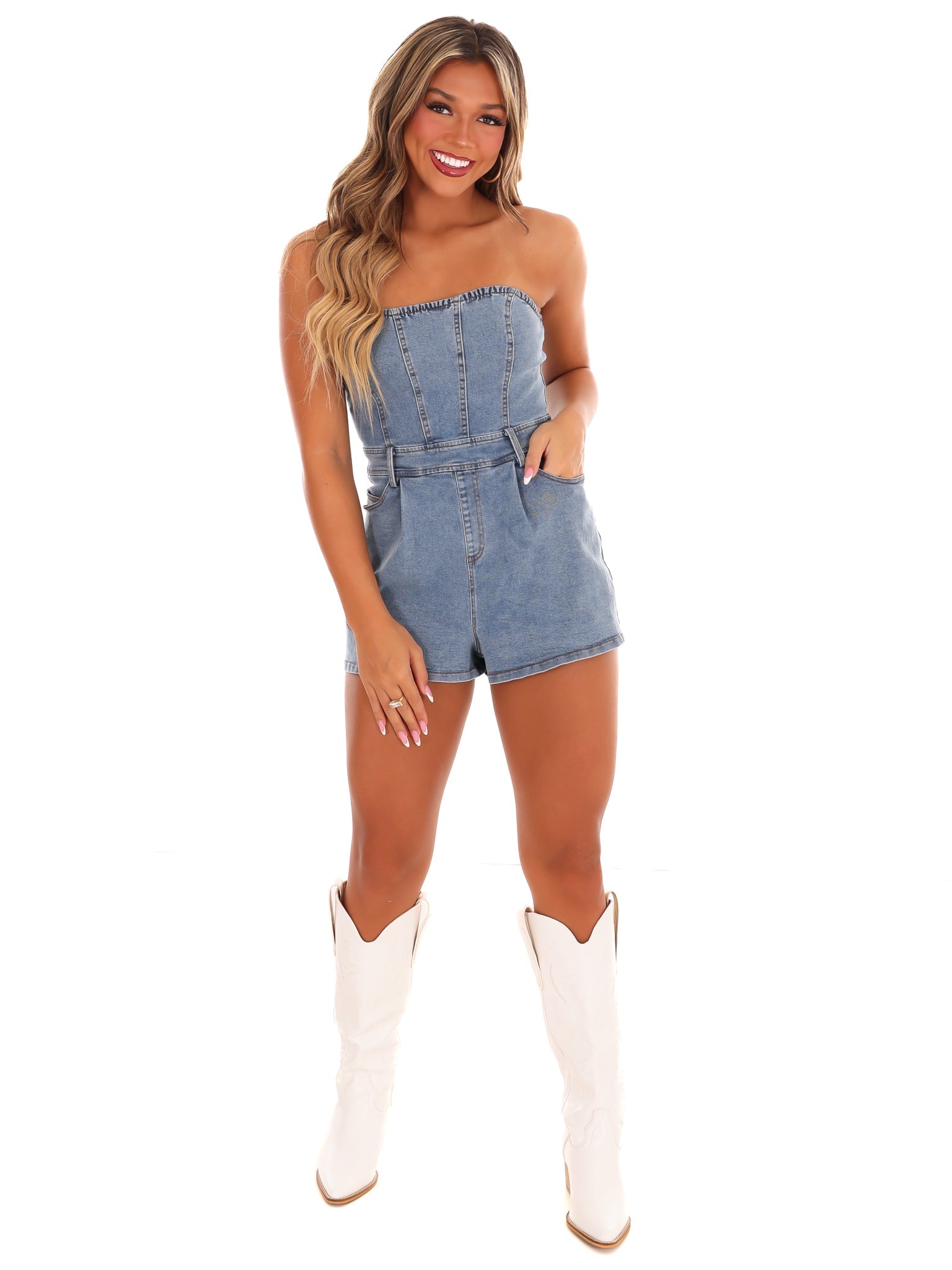 Turn the Page Denim Romper