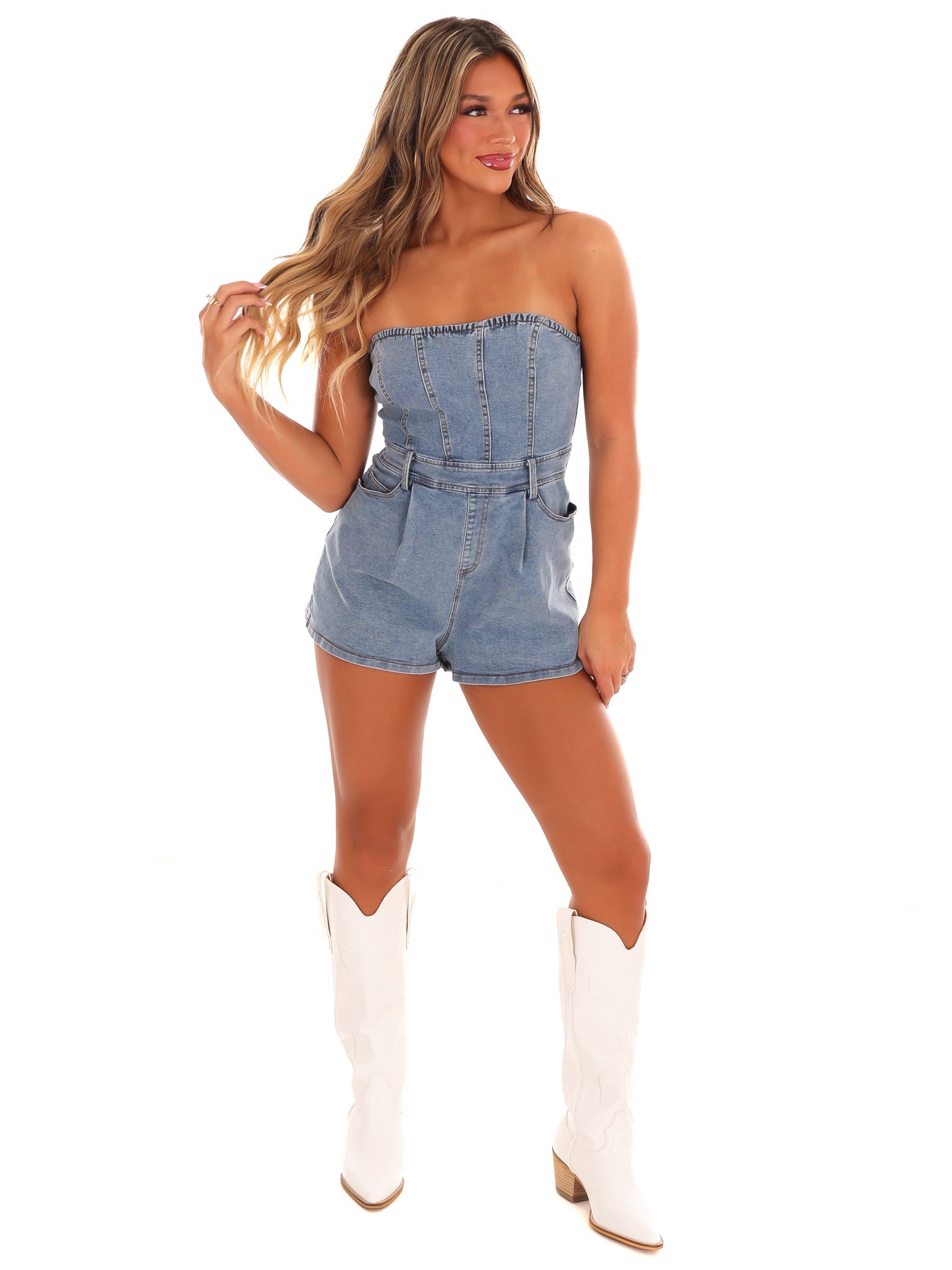 Turn the Page Denim Romper