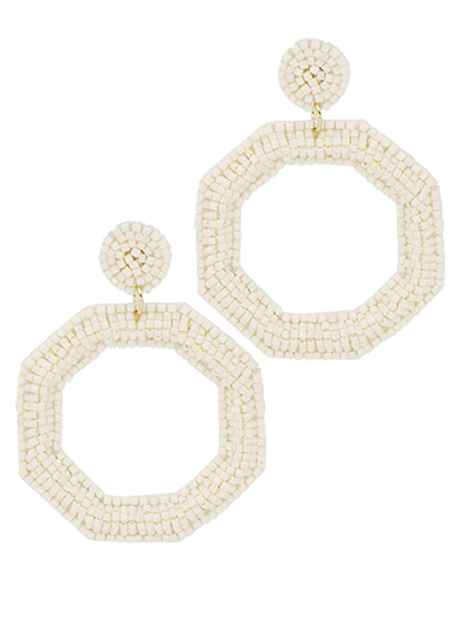 Beaded Ivory Octagon Earrings