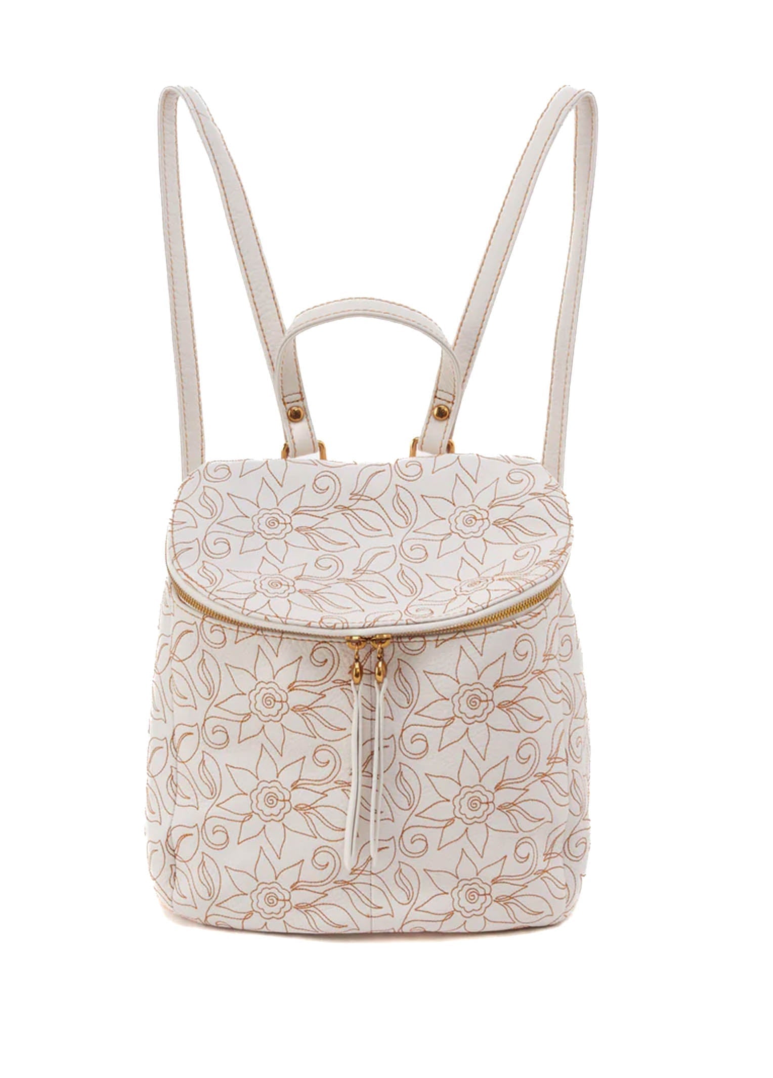 Hobo River White Embroidered Backpack