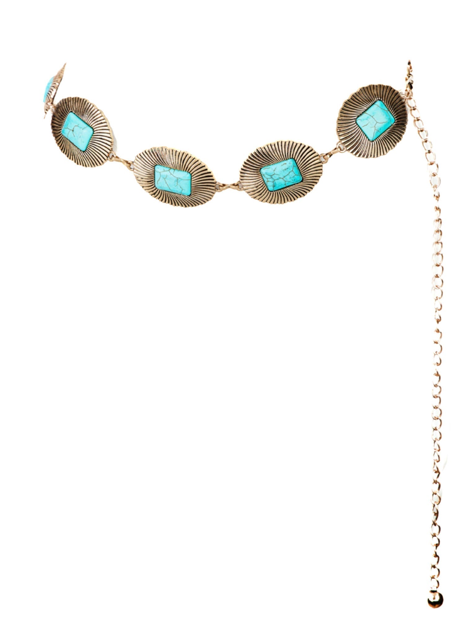 Western Turquoise Concho Oval Disc Chain Belt