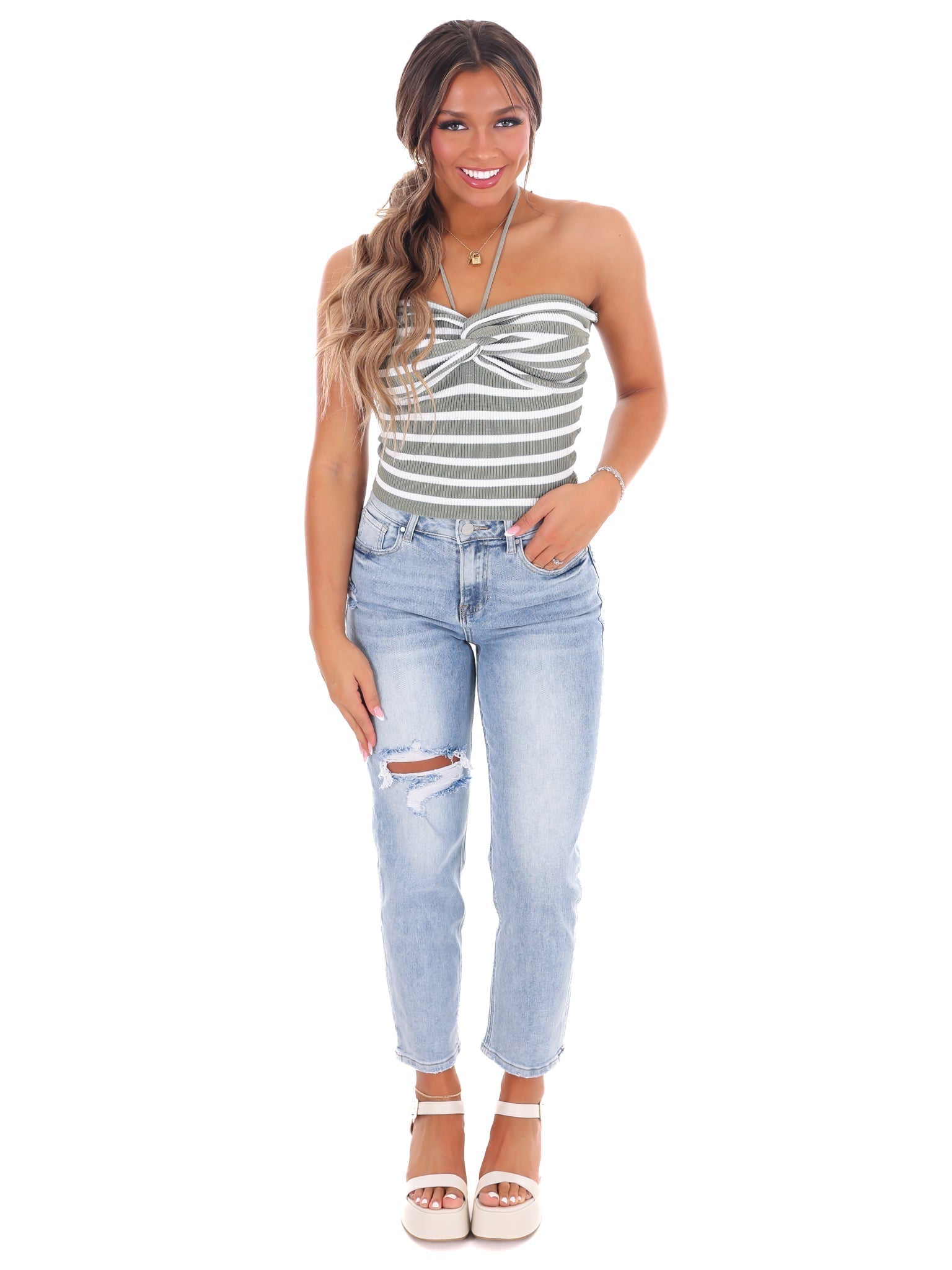 Who You Love Stripe Halter Neck Top