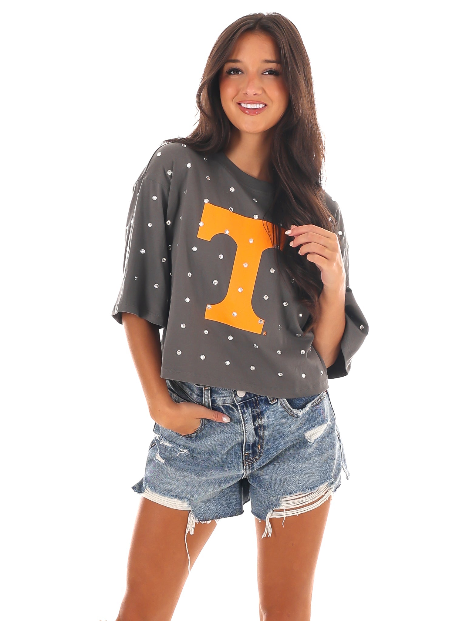 Tennessee Oversized Rhinestone Crop Top