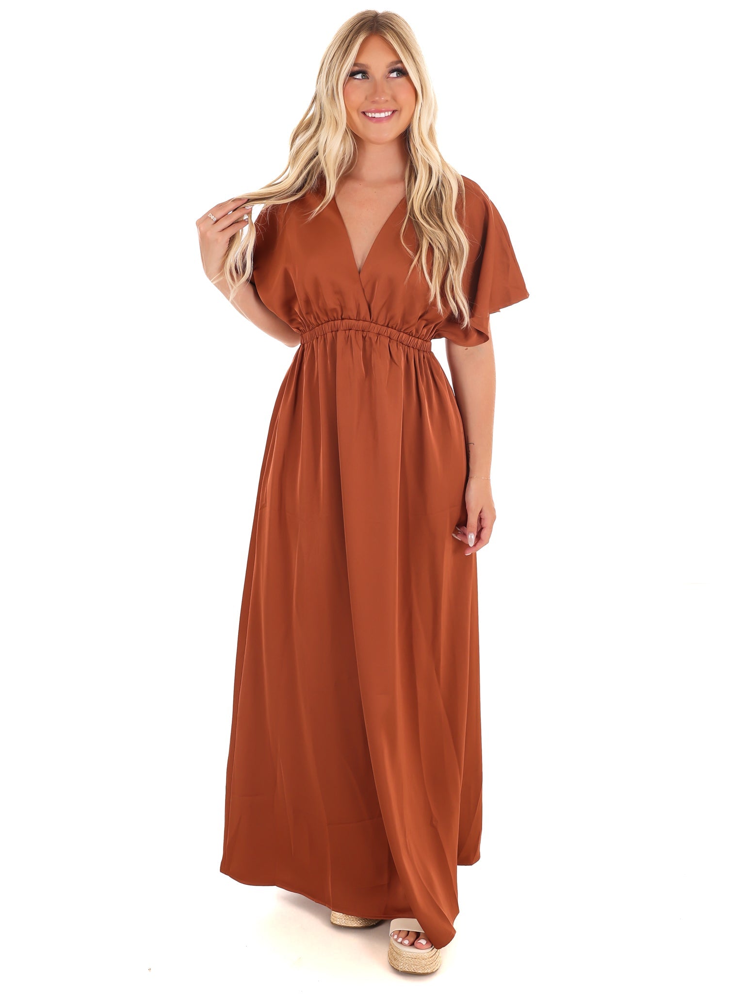 Autumn Horizon Satin Maxi Dress