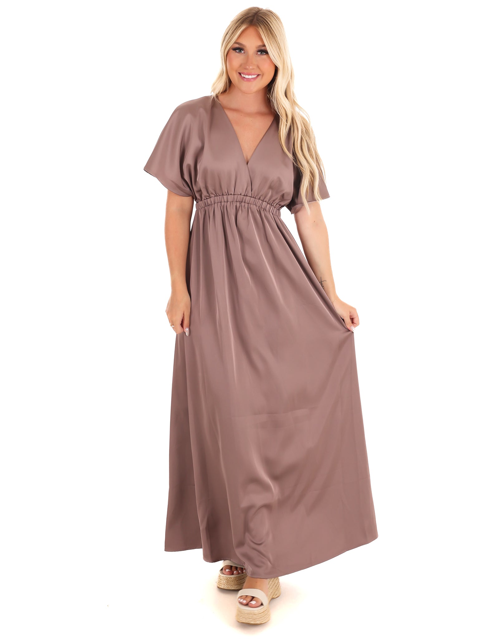 Autumn Horizon Satin Maxi Dress