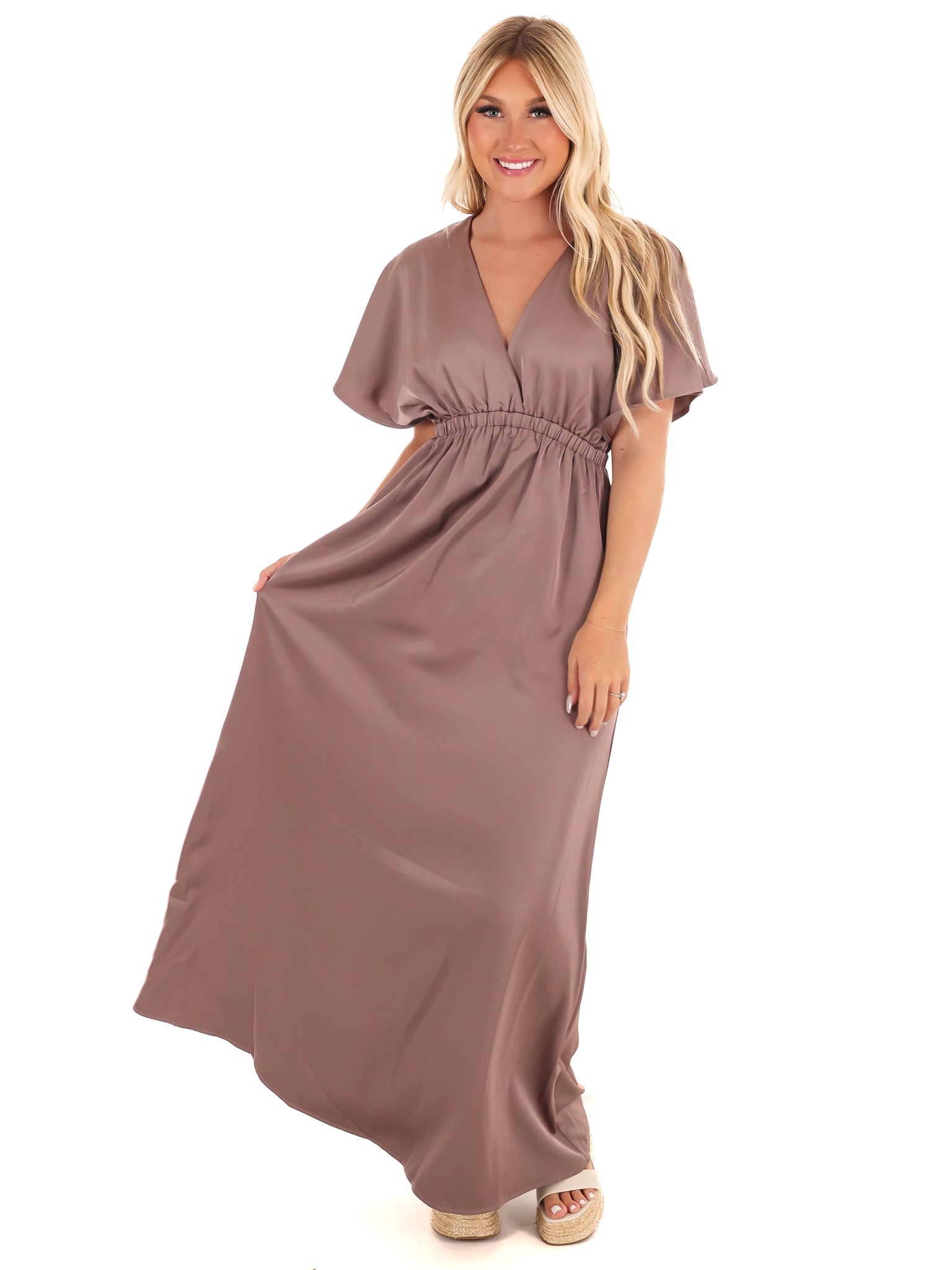 Autumn Horizon Satin Maxi Dress