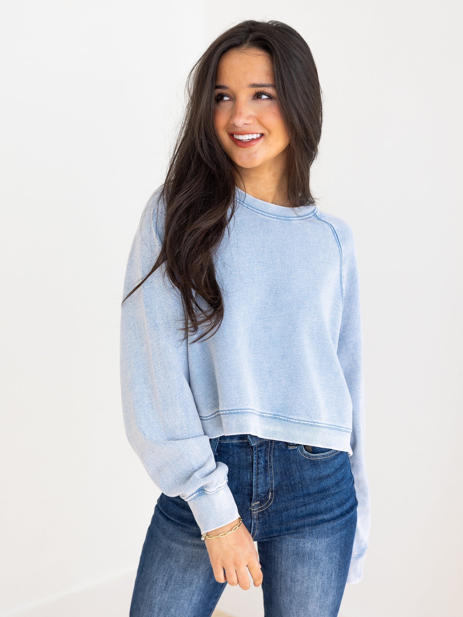 Z Supply Crop Out Knit Denim Sweatshirt
